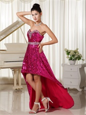 Twinkling Paillette Over Skirt Exposed Back High-low Prom Dress Stage Show