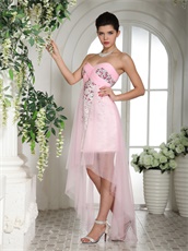 Vivacious Baby Pink Beaded Over Bodice High-low Girl's First Homecoming Dress