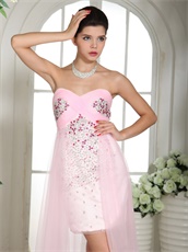 Vivacious Baby Pink Beaded Over Bodice High-low Girl's First Homecoming Dress