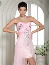 Vivacious Baby Pink Beaded Over Bodice High-low Girl's First Homecoming Dress