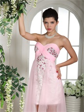 Vivacious Baby Pink Beaded Over Bodice High-low Girl's First Homecoming Dress