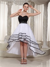 Black and White Puffy Curly Border Prom Formal Dress Show Leg