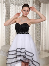 Black and White Puffy Curly Border Prom Formal Dress Show Leg