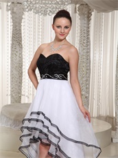 Black and White Puffy Curly Border Prom Formal Dress Show Leg