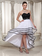 Black and White Puffy Curly Border Prom Formal Dress Show Leg