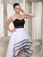 Black and White Puffy Curly Border Prom Formal Dress Show Leg