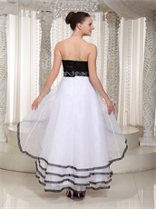 Black and White Puffy Curly Border Prom Formal Dress Show Leg