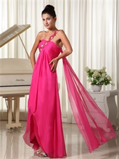 One Shoulder Hot Pink Empire Watteau Prom Dress Girl First Choice