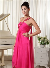 One Shoulder Hot Pink Empire Watteau Prom Dress Girl First Choice