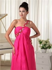 One Shoulder Hot Pink Empire Watteau Prom Dress Girl First Choice