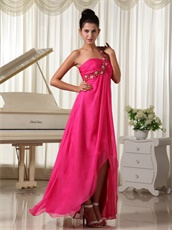 One Shoulder Hot Pink Empire Watteau Prom Dress Girl First Choice