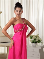 One Shoulder Hot Pink Empire Watteau Prom Dress Girl First Choice