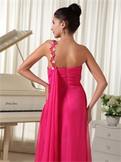 One Shoulder Hot Pink Empire Watteau Prom Dress Girl First Choice