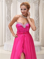 Short Fuchsia Sequin Sheath Skirt Prom Dress With Waist Detachable Train