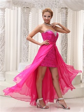 Short Fuchsia Sequin Sheath Skirt Prom Dress With Waist Detachable Train