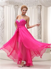 Short Fuchsia Sequin Sheath Skirt Prom Dress With Waist Detachable Train