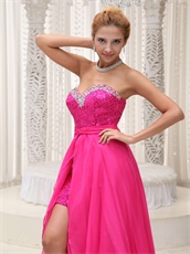 Short Fuchsia Sequin Sheath Skirt Prom Dress With Waist Detachable Train