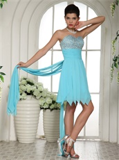 Aqua Blue Beaded Upper Body Watteau Train Prom Dress For Puberty Rite