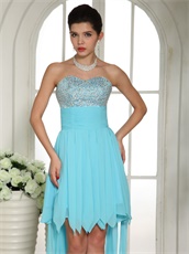 Aqua Blue Beaded Upper Body Watteau Train Prom Dress For Puberty Rite