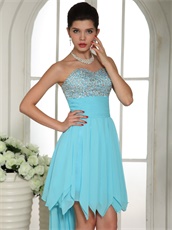 Aqua Blue Beaded Upper Body Watteau Train Prom Dress For Puberty Rite