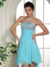 Aqua Blue Beaded Upper Body Watteau Train Prom Dress For Puberty Rite