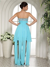 Aqua Blue Beaded Upper Body Watteau Train Prom Dress For Puberty Rite