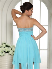 Aqua Blue Beaded Upper Body Watteau Train Prom Dress For Puberty Rite