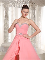 Sequin Covered With Watermelon Chiffon High Low Party Gowns Boutique