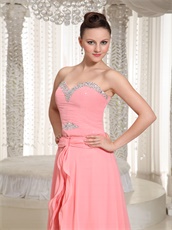 Sequin Covered With Watermelon Chiffon High Low Party Gowns Boutique