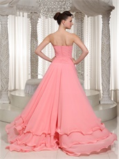 Sequin Covered With Watermelon Chiffon High Low Party Gowns Boutique