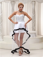 Fully Crystals Transparent High-low Prom Celebrity Dress With Black Hemline