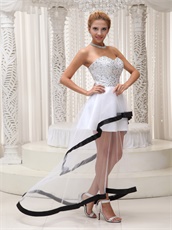 Fully Crystals Transparent High-low Prom Celebrity Dress With Black Hemline