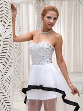 Fully Crystals Transparent High-low Prom Celebrity Dress With Black Hemline