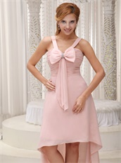 Pearl Pink Chiffon High-low Birthday Party Prom Dress Bowknot Design