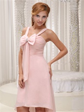 Pearl Pink Chiffon High-low Birthday Party Prom Dress Bowknot Design