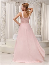 Pearl Pink Chiffon High-low Birthday Party Prom Dress Bowknot Design