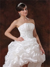 Ivory Taffeta Bubble High-low Little Train Wedding Gown Cool Summer