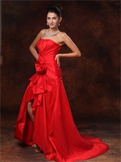 Glamorous Strapless Celebrity Red Dress High Low Skirt Without Details