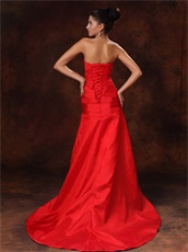 Glamorous Strapless Celebrity Red Dress High Low Skirt Without Details