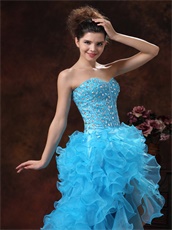 Aqua Blue Nifty High-low Ruffles Skirt Cocktail Dress Girl Prefer