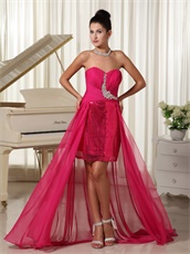 Hot Pink Sequin Skirt Inside Sleeveless Sheath Prom Dress Low Price