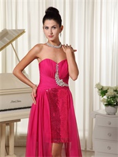 Hot Pink Sequin Skirt Inside Sleeveless Sheath Prom Dress Low Price