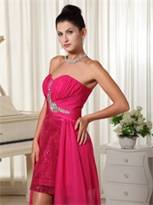 Hot Pink Sequin Skirt Inside Sleeveless Sheath Prom Dress Low Price