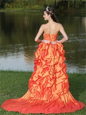 Orange Plicated Bodice Puffy High-Low Private Dress For Outdoor Party Shop