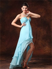 High-low Auqa Blue Chiffon Sweetheart Dress For Dancers Partner Inexpensive