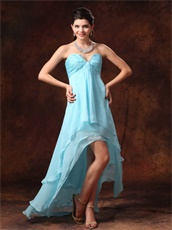 High-low Auqa Blue Chiffon Sweetheart Dress For Dancers Partner Inexpensive