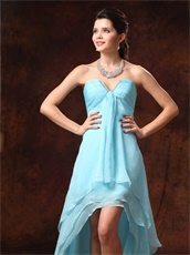 High-low Auqa Blue Chiffon Sweetheart Dress For Dancers Partner Inexpensive