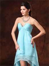 High-low Auqa Blue Chiffon Sweetheart Dress For Dancers Partner Inexpensive