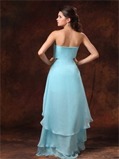 High-low Auqa Blue Chiffon Sweetheart Dress For Dancers Partner Inexpensive