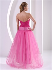 Hot Pink Flower Decorate Waiste High Low Design Dress Flashy Sequins Skirt